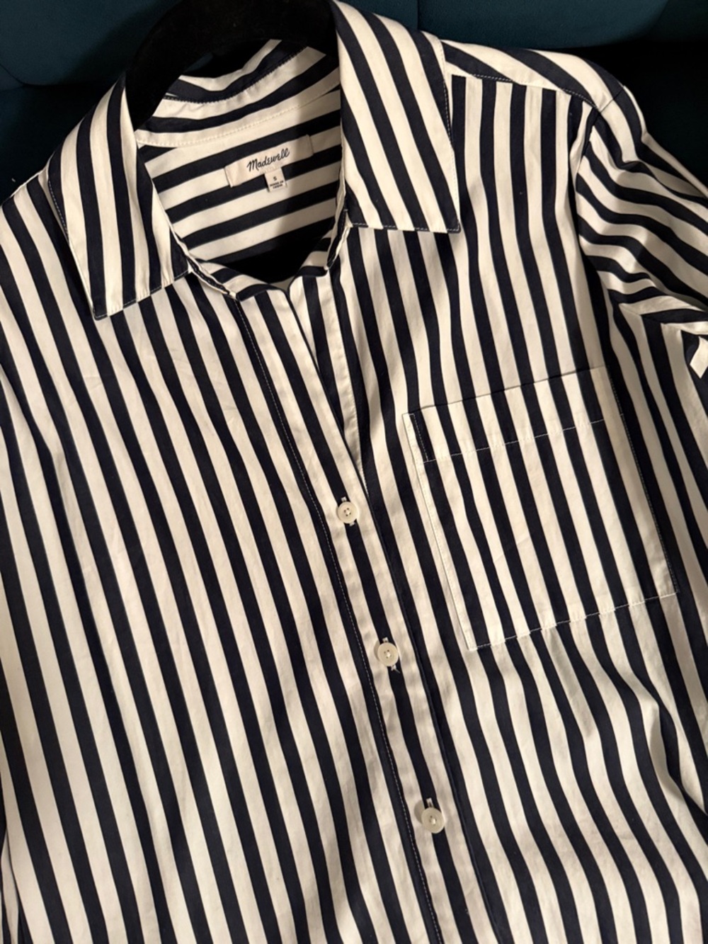 Easy Y-Neck Button-Up Shirt, Sz. S in Dark Midnight - Picture 5 of 7
